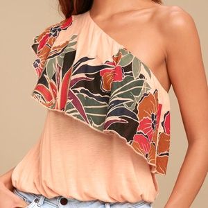 Free People Annka Peach Floral Print One-Shoulder